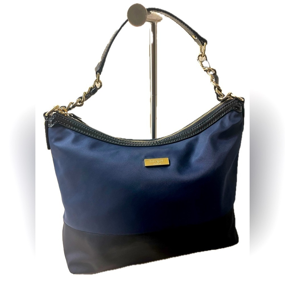 HP 🎉Kate Spade Blue Black Color Block Nylon Serena Top Handle Handbag Hobo Purse - Picture 15 of 16